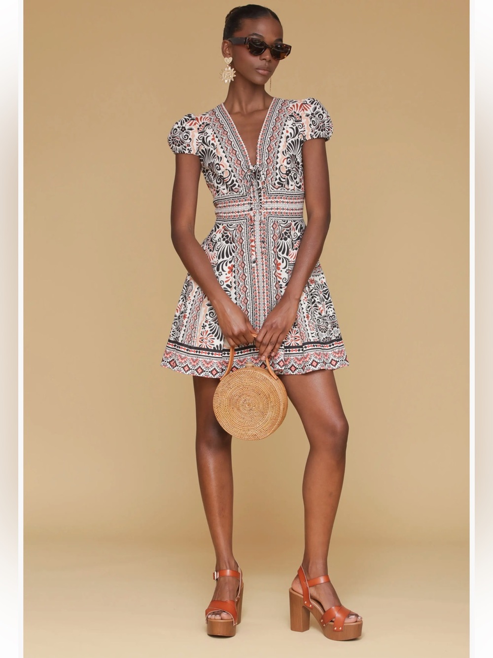 New! Avec Les Filles Sz 14, puff sleeve front tie dress with pockets.